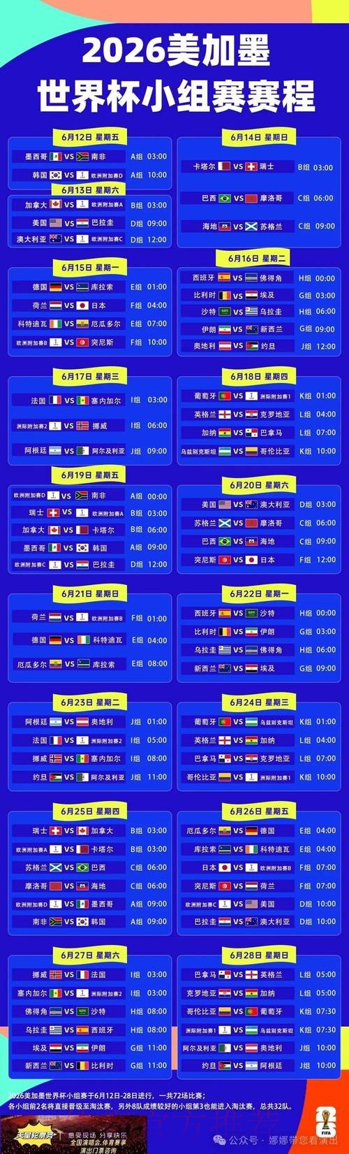 2026世界杯每日赛程高清版比赛时间表怎么查